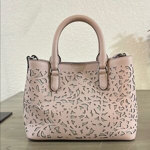 Lauren Ralph Lauren Handbag Marcy II Floral Perforated Light Pin Leather Satchel